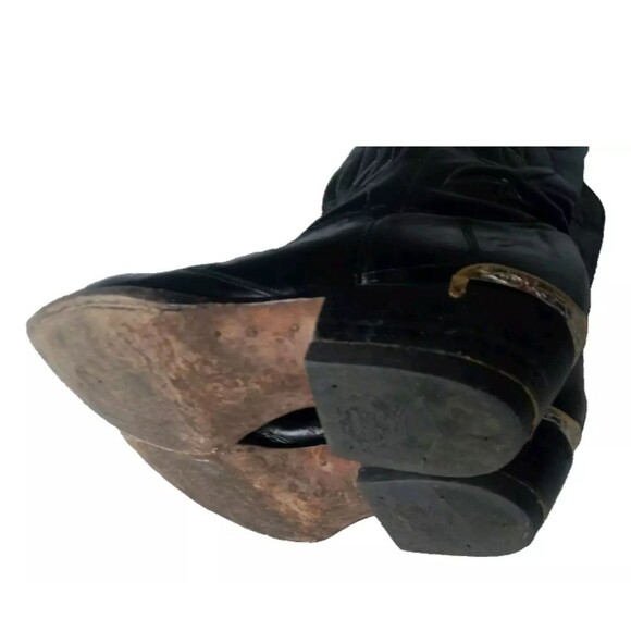 Cazador Black EEL Skin Leather Western Boots Sz 10 D Toe Tips  & Heel Guards main image 10